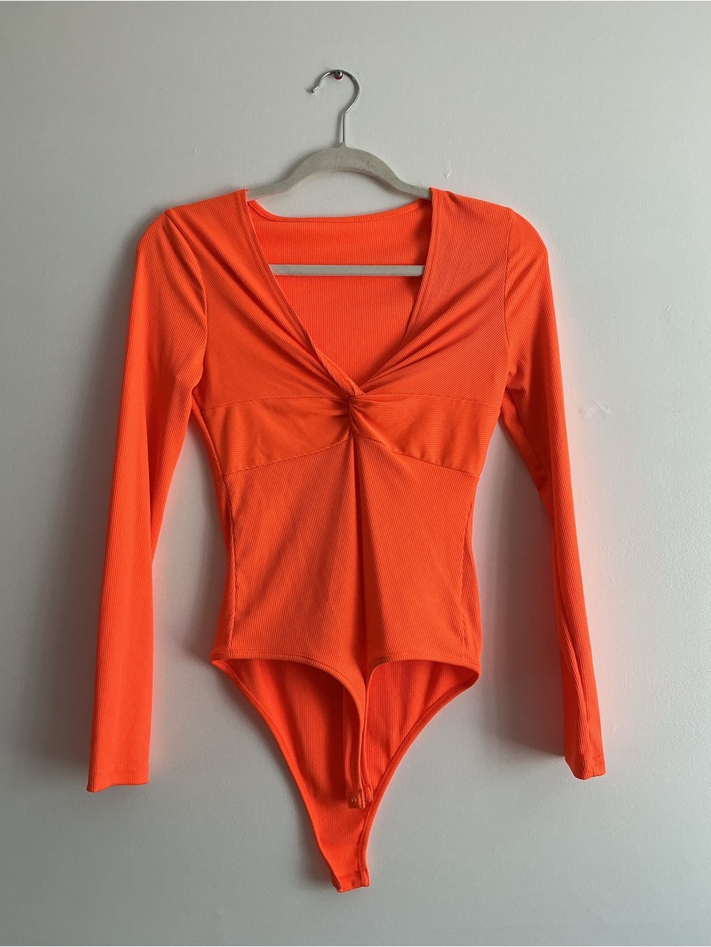 Long-Sleeve Twist Front Bodysuit - Orange